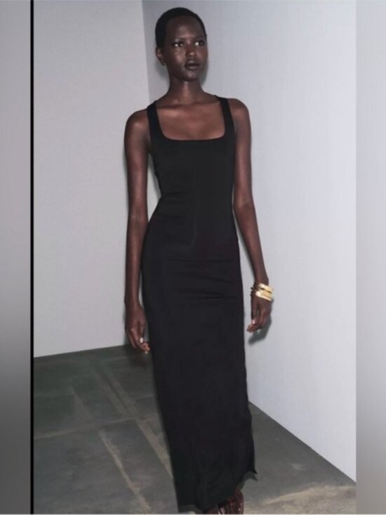 Dresses & Skirts - Classic Black Square-Neck Maxi Dress